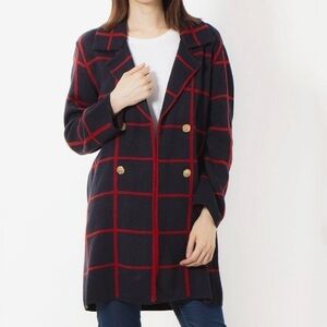 Anne Klein Navy and Red Women's Sweater Coat